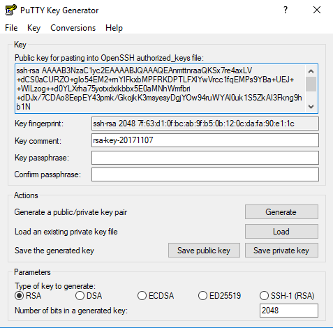 PuTTY Gen key generated
